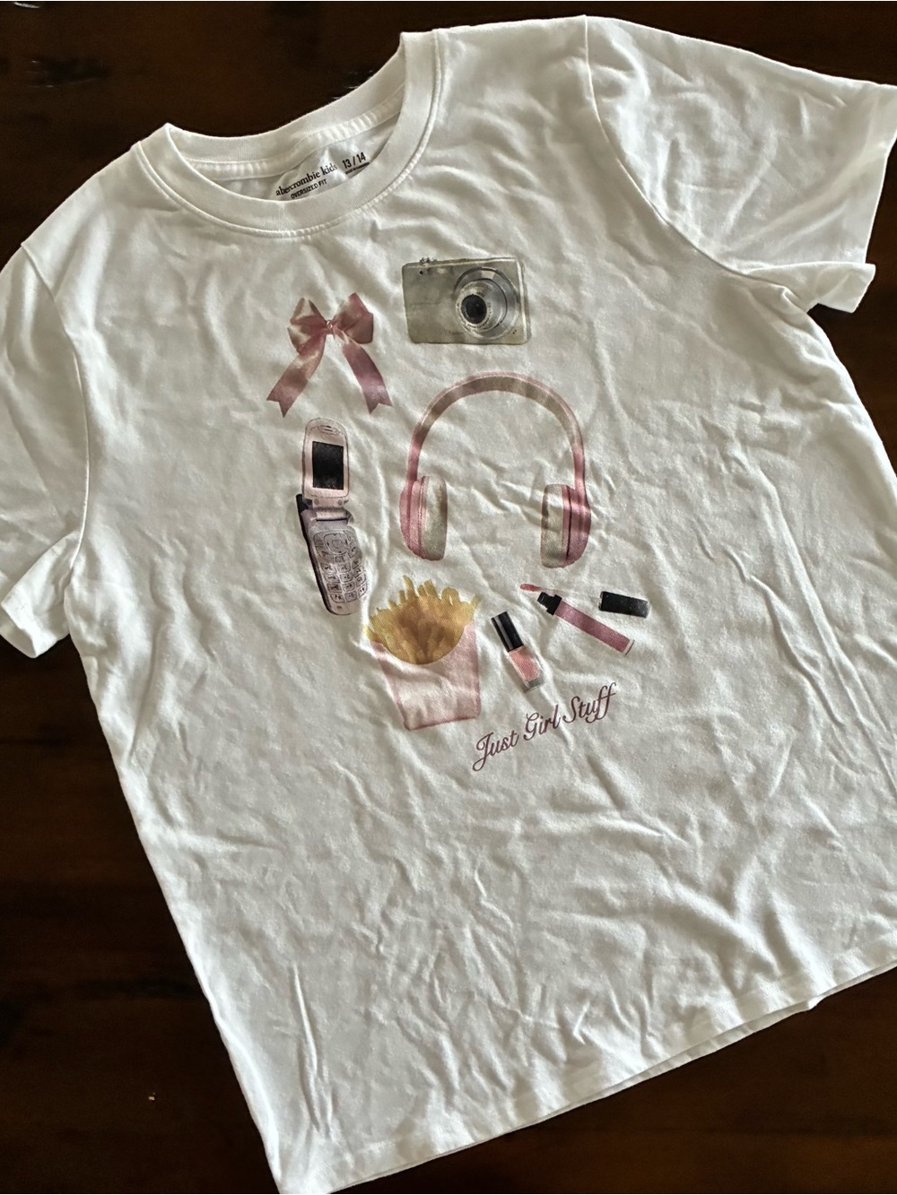 abercrombie kids White Graphic Tee with Pink Accents